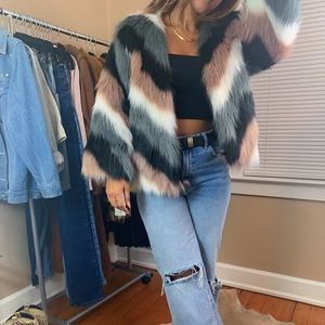 Modern shaggy faux fur coat